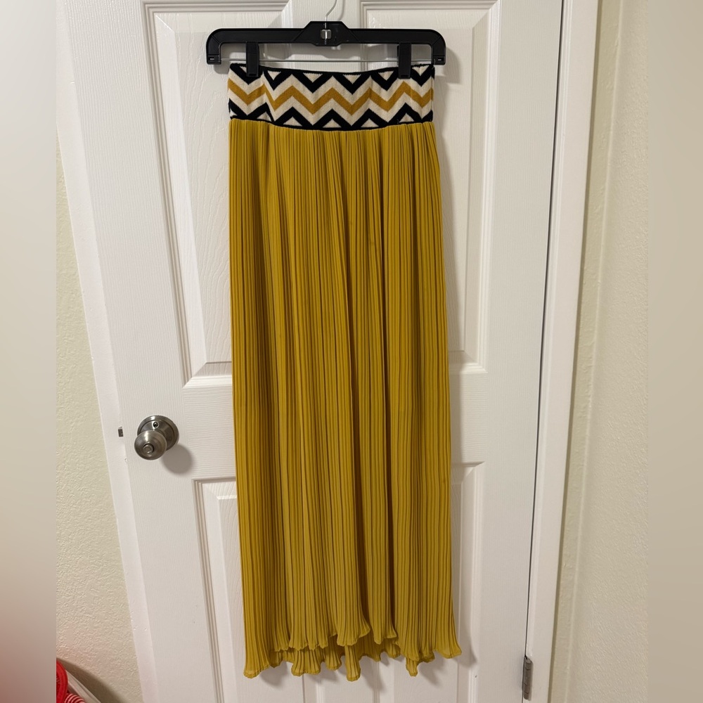 Dear Creatures Mustard Pleated Maxi Skirt